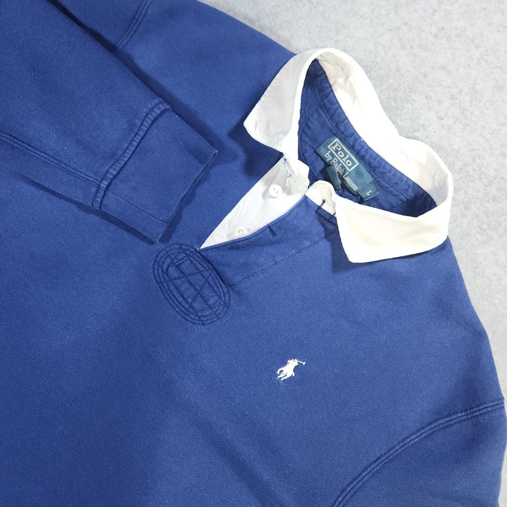 Polo Ralph Lauren Mens Blue Rugby Shirt Long Sleeve Sweatshirt Fleece Large L